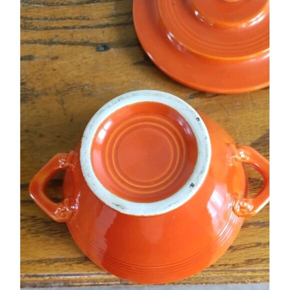 Vintage Homer Laughlin Harlequin Sugar Bowl W/Lid & Creamer Set Red Art Deco - Picture 9 of 16